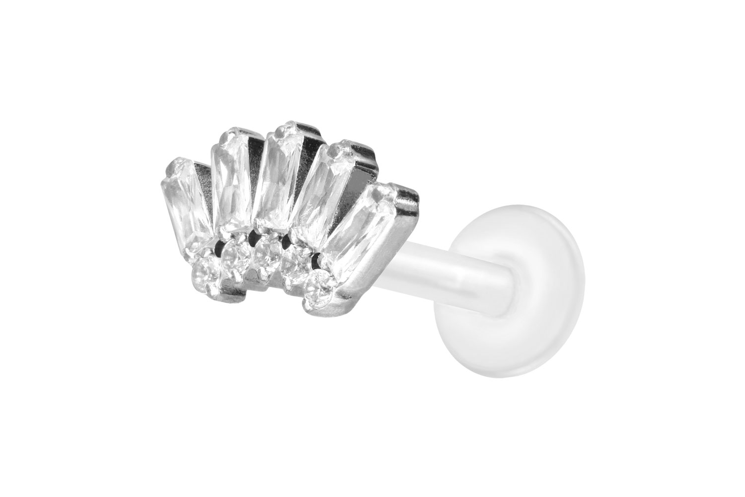 PTFE Labret Piercing mit Innengewinde + Titan-Aufsatz 10 EINGEFASSTE KRISTALLE